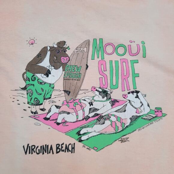 Vintage Surfer Shirt Womens Large 21x26 Peach Virginia-Beach - Picture 3 of 14